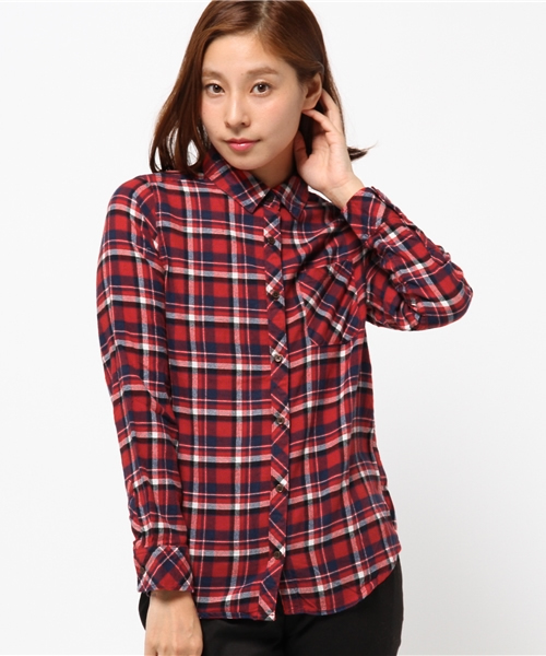 earth music&ecology（アースミュージックアンドエコロジー）の「ネルチェックシャツ（シャツ/ブラウス・レディース・ブラック/グリーン/イエロー/レッド・LARGE/MEDIUM）」の12枚目の写真