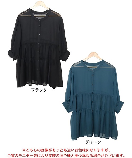 GOLDJAPAN（ゴールドジャパン）の「ティアードシアーブラウス【大きいサイズ対応】（チュニック・レディース・ブラック/グリーン・LL/3L/4L/5L）」の17枚目の写真
