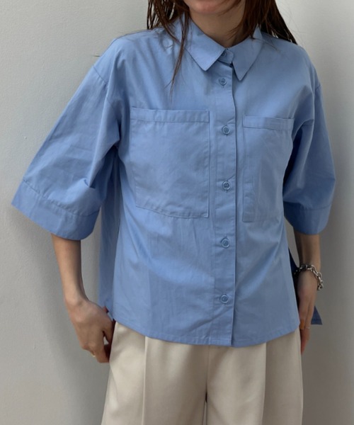 y/m(イム)の「ブロードハーフスリーブクロップドシャツ(シャツ/ブラウス・レディース・ブラック/ブルー/ホワイト・FREE)」の10枚目の写真