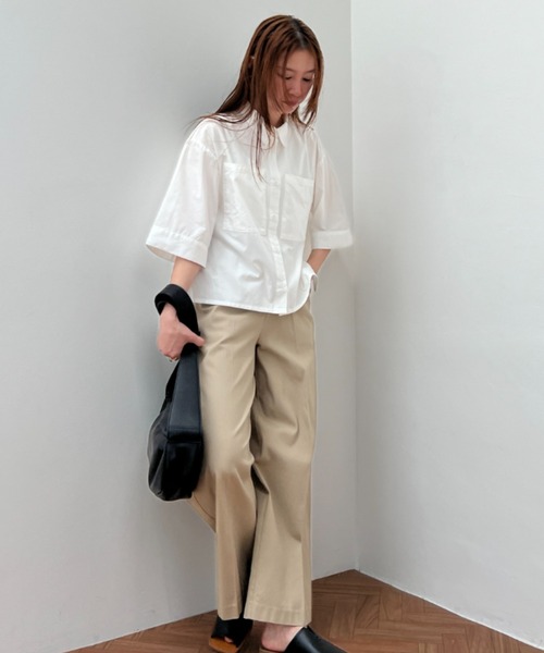 y/m(イム)の「ブロードハーフスリーブクロップドシャツ(シャツ/ブラウス・レディース・ブラック/ブルー/ホワイト・FREE)」の15枚目の写真