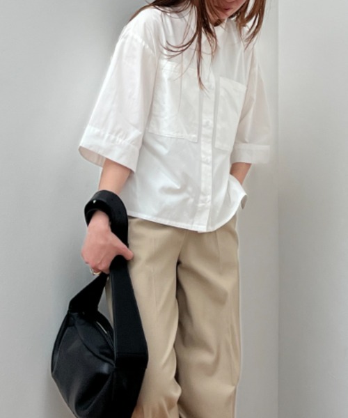 y/m(イム)の「ブロードハーフスリーブクロップドシャツ(シャツ/ブラウス・レディース・ブラック/ブルー/ホワイト・FREE)」の16枚目の写真