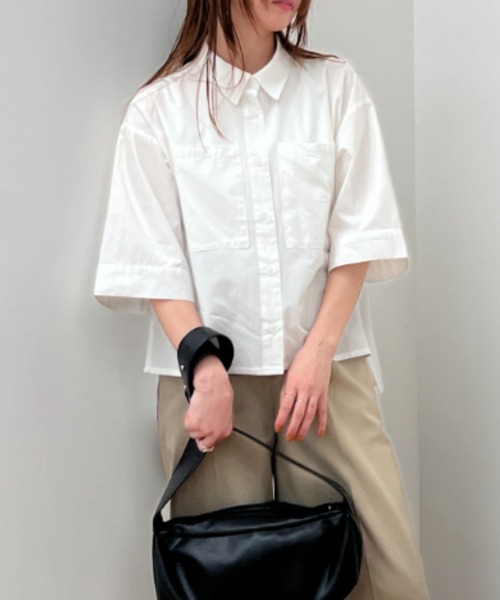 y/m(イム)の「ブロードハーフスリーブクロップドシャツ(シャツ/ブラウス・レディース・ブラック/ブルー/ホワイト・FREE)」の17枚目の写真