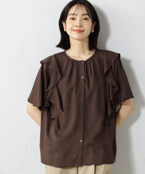 FOUND GOOD（ファウンドグッド）の「2WAY麻混フリルブラウス（シャツ/ブラウス・レディース・ブラウン系8/ピンク系5/ブラック/ホワイト系5・M/L/S）」の4枚目の写真