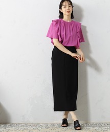 2WAY麻混フリルブラウス