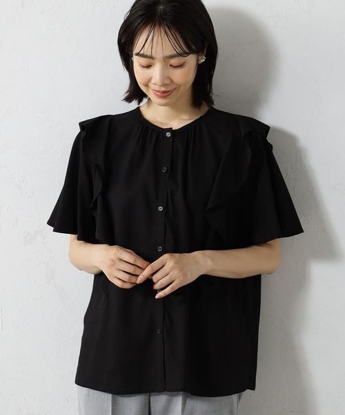 FOUND GOOD（ファウンドグッド）の「2WAY麻混フリルブラウス（シャツ/ブラウス・レディース・ブラウン系8/ピンク系5/ブラック/ホワイト系5・M/L/S）」の3枚目の写真