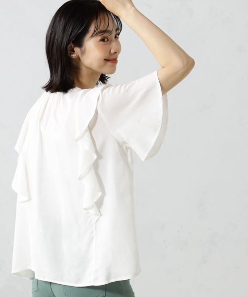 FOUND GOOD（ファウンドグッド）の「2WAY麻混フリルブラウス（シャツ/ブラウス・レディース・ブラウン系8/ピンク系5/ブラック/ホワイト系5・M/L/S）」の5枚目の写真