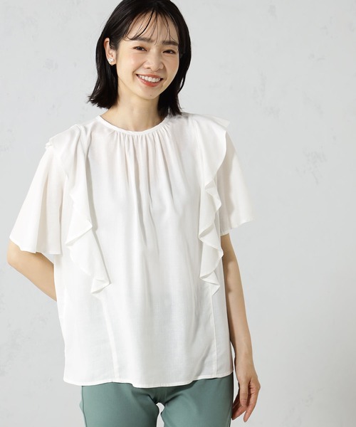 FOUND GOOD（ファウンドグッド）の「2WAY麻混フリルブラウス（シャツ/ブラウス・レディース・ブラウン系8/ピンク系5/ブラック/ホワイト系5・M/L/S）」の7枚目の写真