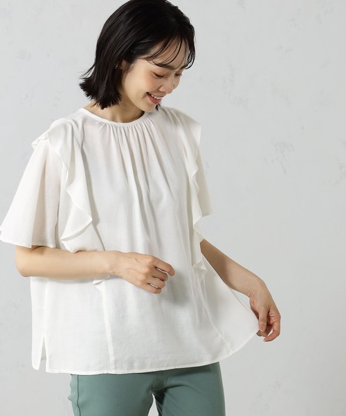 FOUND GOOD（ファウンドグッド）の「2WAY麻混フリルブラウス（シャツ/ブラウス・レディース・ブラウン系8/ピンク系5/ブラック/ホワイト系5・M/L/S）」の8枚目の写真