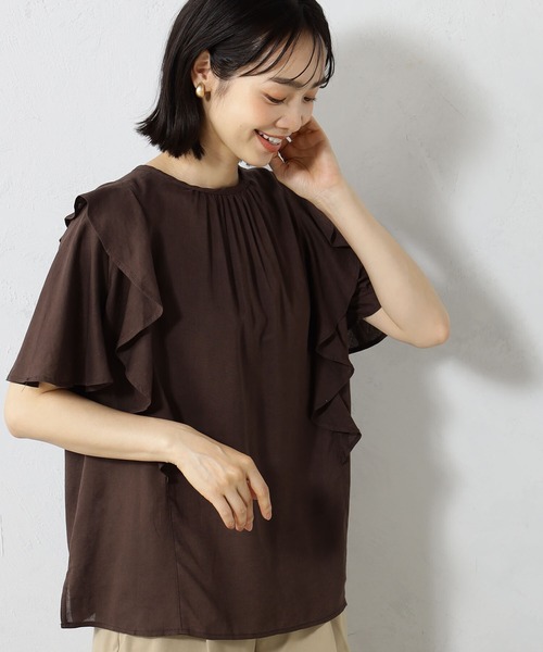 FOUND GOOD（ファウンドグッド）の「2WAY麻混フリルブラウス（シャツ/ブラウス・レディース・ブラウン系8/ピンク系5/ブラック/ホワイト系5・M/L/S）」の14枚目の写真