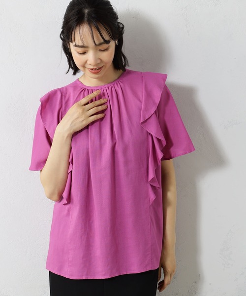 FOUND GOOD（ファウンドグッド）の「2WAY麻混フリルブラウス（シャツ/ブラウス・レディース・ブラウン系8/ピンク系5/ブラック/ホワイト系5・M/L/S）」の17枚目の写真