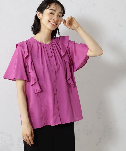 FOUND GOOD（ファウンドグッド）の「2WAY麻混フリルブラウス（シャツ/ブラウス・レディース・ブラウン系8/ピンク系5/ブラック/ホワイト系5・M/L/S）」の18枚目の写真