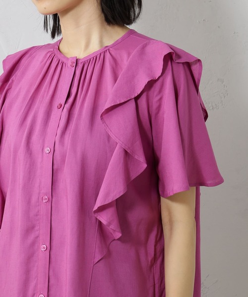 FOUND GOOD（ファウンドグッド）の「2WAY麻混フリルブラウス（シャツ/ブラウス・レディース・ブラウン系8/ピンク系5/ブラック/ホワイト系5・M/L/S）」の19枚目の写真