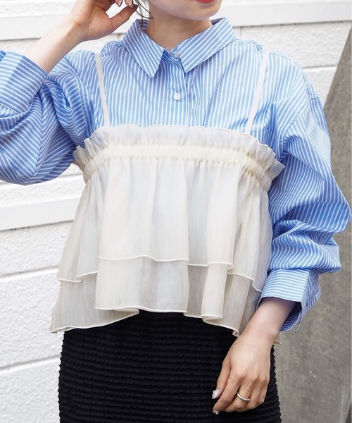 tiptop（ティップトップ）の「シアー2wayフリルビスチェ（キャミソール・レディース・オレンジ/アイボリー/ブラック・FREE）」の19枚目の写真