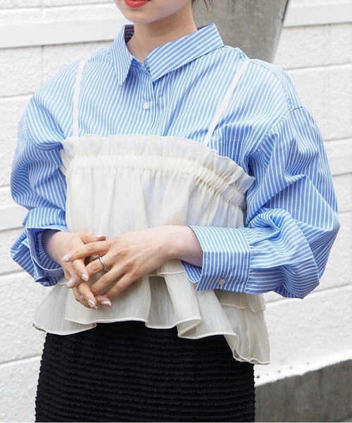 tiptop（ティップトップ）の「シアー2wayフリルビスチェ（キャミソール・レディース・オレンジ/アイボリー/ブラック・FREE）」の18枚目の写真