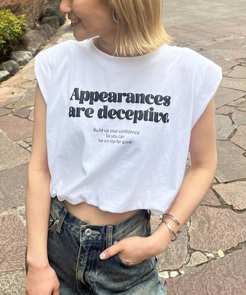 SPIRALGIRL（スパイラルガール）の「肩パット入りパフプリントノースリーブトップス（Tシャツ/カットソー・レディース・ブラック/ホワイト/パープル・FREE）」の2枚目の写真