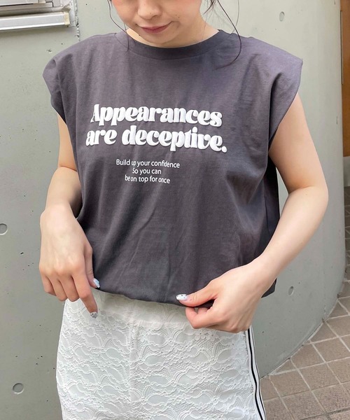 SPIRALGIRL（スパイラルガール）の「肩パット入りパフプリントノースリーブトップス（Tシャツ/カットソー・レディース・ブラック/ホワイト/パープル・FREE）」の3枚目の写真