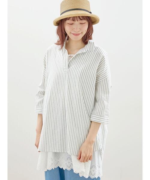 Samansa Mos2（サマンサ モスモス）の「後ろ開き七分袖スキッパーチュニック（チュニック・レディース・ベージュ/イエロー/チャコールグレー/キナリ/ミント・F）」の12枚目の写真