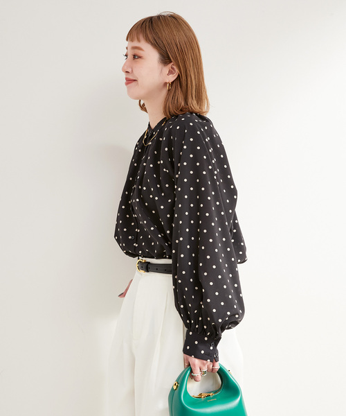 B.C STOCK（ベーセーストック）の「《追加》ドットスタンドカラーブラウス（シャツ/ブラウス・レディース・ブラック/ベージュ/カーキ・FREE）」の11枚目の写真