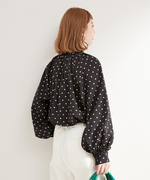 B.C STOCK（ベーセーストック）の「《追加》ドットスタンドカラーブラウス（シャツ/ブラウス・レディース・ブラック/ベージュ/カーキ・FREE）」の12枚目の写真