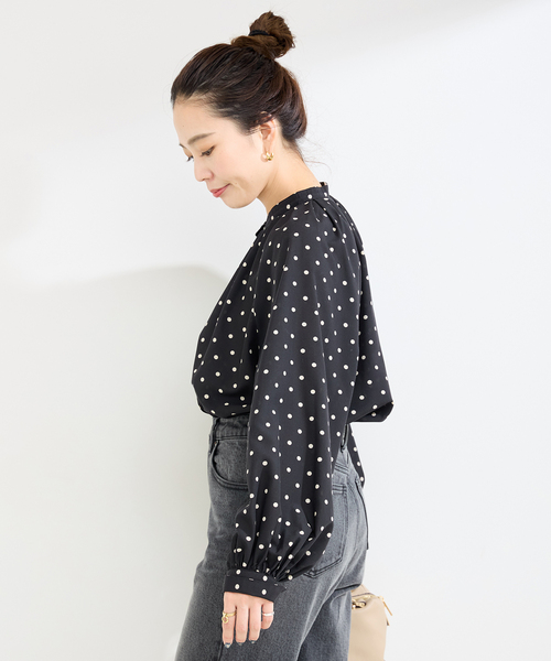 B.C STOCK（ベーセーストック）の「《追加》ドットスタンドカラーブラウス（シャツ/ブラウス・レディース・ブラック/ベージュ/カーキ・FREE）」の21枚目の写真