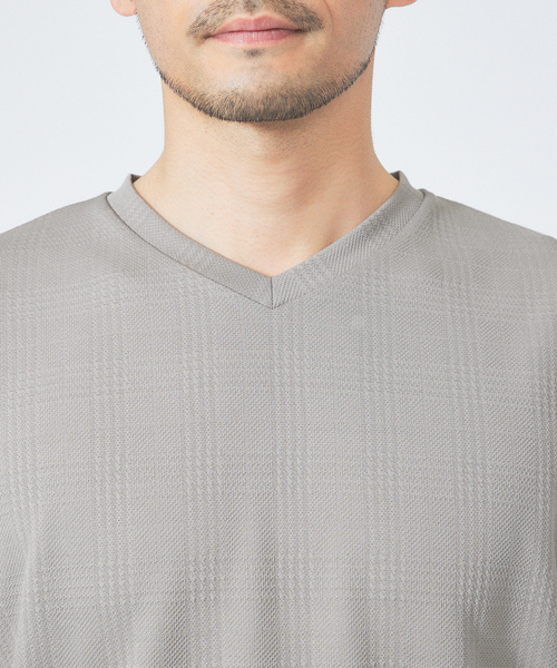 ABAHOUSE GRAY（アバハウスグレイ）の「【チェック柄】ジャガード Vネック 半袖 Tシャツ（Tシャツ/カットソー・メンズ・ブラック/ホワイト/サックスブルー/ネイビー/グレイッシュベージュ/チャコールグレー・48/46）」の11枚目の写真