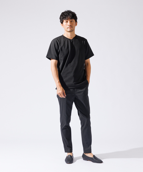 ABAHOUSE GRAY（アバハウスグレイ）の「【チェック柄】ジャガード Vネック 半袖 Tシャツ（Tシャツ/カットソー・メンズ・ブラック/ホワイト/サックスブルー/ネイビー/グレイッシュベージュ/チャコールグレー・48/46）」の18枚目の写真