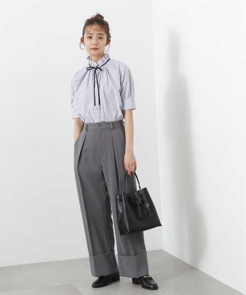 N.（N. Natural Beauty Basic）（エヌエヌナチュラルビューティーベーシック）の「◆◇フリルネックバイカラーリボンブラウス（シャツ/ブラウス・レディース・グレー系その他/ブルー系その他2/オフホワイト・MEDIUM）」の8枚目の写真