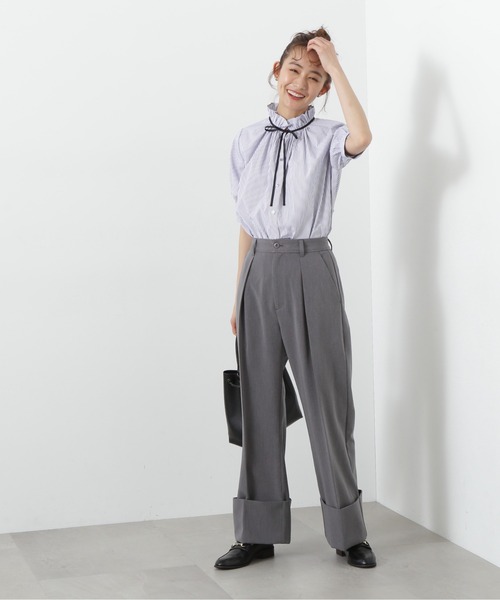 N.（N. Natural Beauty Basic）（エヌエヌナチュラルビューティーベーシック）の「◆◇フリルネックバイカラーリボンブラウス（シャツ/ブラウス・レディース・グレー系その他/ブルー系その他2/オフホワイト・MEDIUM）」の10枚目の写真