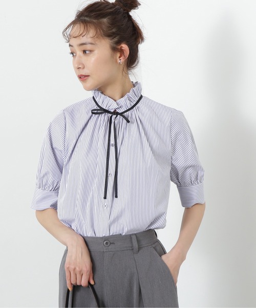 N.（N. Natural Beauty Basic）（エヌエヌナチュラルビューティーベーシック）の「◆◇フリルネックバイカラーリボンブラウス（シャツ/ブラウス・レディース・グレー系その他/ブルー系その他2/オフホワイト・MEDIUM）」の12枚目の写真