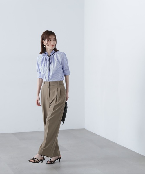 N.（N. Natural Beauty Basic）（エヌエヌナチュラルビューティーベーシック）の「◆◇フリルネックバイカラーリボンブラウス（シャツ/ブラウス・レディース・グレー系その他/ブルー系その他2/オフホワイト・MEDIUM）」の21枚目の写真