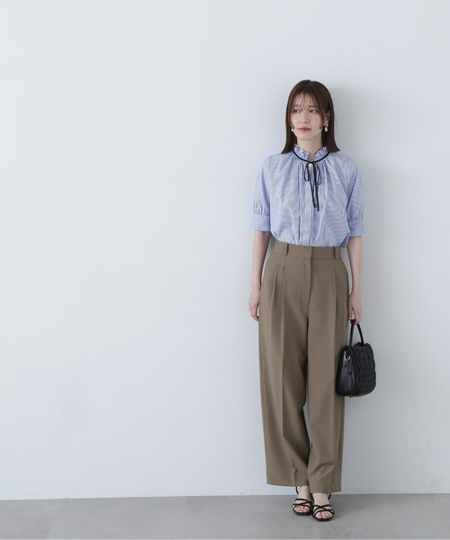 N.（N. Natural Beauty Basic）（エヌエヌナチュラルビューティーベーシック）の「◆◇フリルネックバイカラーリボンブラウス（シャツ/ブラウス・レディース・グレー系その他/ブルー系その他2/オフホワイト・MEDIUM）」の20枚目の写真