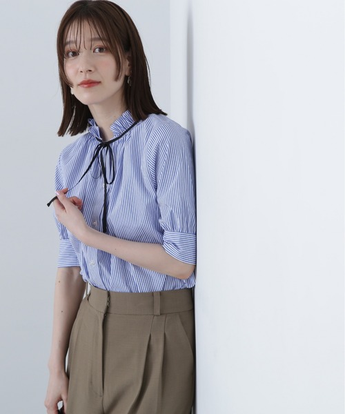 N.（N. Natural Beauty Basic）（エヌエヌナチュラルビューティーベーシック）の「◆◇フリルネックバイカラーリボンブラウス（シャツ/ブラウス・レディース・グレー系その他/ブルー系その他2/オフホワイト・MEDIUM）」の17枚目の写真