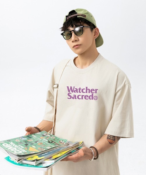 Ressaca(レサーカ)の「オーバーサイズTシャツ レトロレターロゴプリント(Tシャツ/カットソー・メンズ・カーキ/サックスブルー/ブラウン/ピンク/ホワイト/ベージュ/チャコール・M/L/XL/XXL)」の4枚目の写真