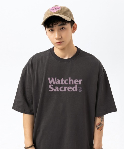 Ressaca(レサーカ)の「オーバーサイズTシャツ レトロレターロゴプリント(Tシャツ/カットソー・メンズ・カーキ/サックスブルー/ブラウン/ピンク/ホワイト/ベージュ/チャコール・M/L/XL/XXL)」の2枚目の写真