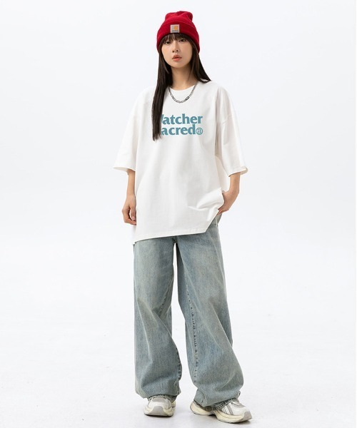 Ressaca(レサーカ)の「オーバーサイズTシャツ レトロレターロゴプリント(Tシャツ/カットソー・メンズ・カーキ/サックスブルー/ブラウン/ピンク/ホワイト/ベージュ/チャコール・M/L/XL/XXL)」の10枚目の写真