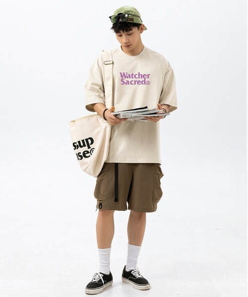 Ressaca(レサーカ)の「オーバーサイズTシャツ レトロレターロゴプリント(Tシャツ/カットソー・メンズ・カーキ/サックスブルー/ブラウン/ピンク/ホワイト/ベージュ/チャコール・M/L/XL/XXL)」の13枚目の写真
