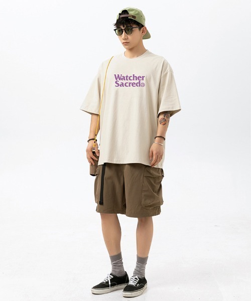 Ressaca(レサーカ)の「オーバーサイズTシャツ レトロレターロゴプリント(Tシャツ/カットソー・メンズ・カーキ/サックスブルー/ブラウン/ピンク/ホワイト/ベージュ/チャコール・M/L/XL/XXL)」の14枚目の写真