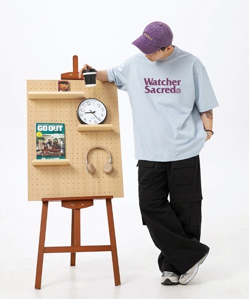 Ressaca(レサーカ)の「オーバーサイズTシャツ レトロレターロゴプリント(Tシャツ/カットソー・メンズ・カーキ/サックスブルー/ブラウン/ピンク/ホワイト/ベージュ/チャコール・M/L/XL/XXL)」の15枚目の写真