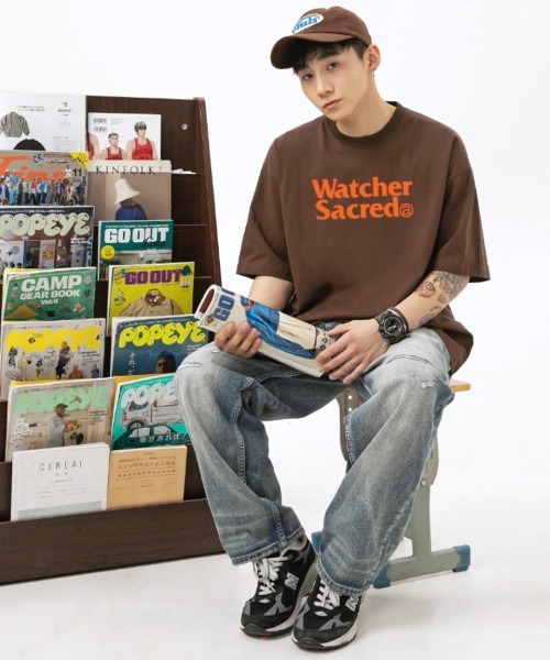 Ressaca(レサーカ)の「オーバーサイズTシャツ レトロレターロゴプリント(Tシャツ/カットソー・メンズ・カーキ/サックスブルー/ブラウン/ピンク/ホワイト/ベージュ/チャコール・M/L/XL/XXL)」の12枚目の写真