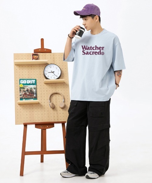 Ressaca(レサーカ)の「オーバーサイズTシャツ レトロレターロゴプリント(Tシャツ/カットソー・メンズ・カーキ/サックスブルー/ブラウン/ピンク/ホワイト/ベージュ/チャコール・M/L/XL/XXL)」の16枚目の写真