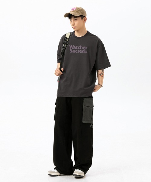 Ressaca(レサーカ)の「オーバーサイズTシャツ レトロレターロゴプリント(Tシャツ/カットソー・メンズ・カーキ/サックスブルー/ブラウン/ピンク/ホワイト/ベージュ/チャコール・M/L/XL/XXL)」の11枚目の写真