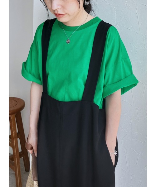 reca（レカ）の「袖裏ストライプ5分袖Ｔシャツ（Tシャツ/カットソー・レディース・ピンク/グリーン/ホワイト/チャコールグレー・FREE）」の3枚目の写真