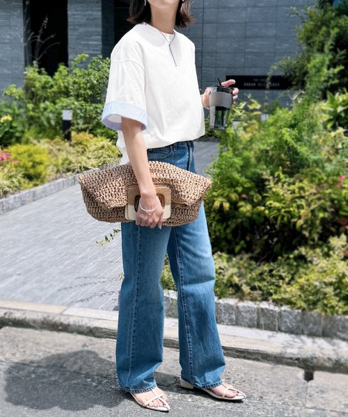 reca（レカ）の「袖裏ストライプ5分袖Ｔシャツ（Tシャツ/カットソー・レディース・ピンク/グリーン/ホワイト/チャコールグレー・FREE）」の5枚目の写真