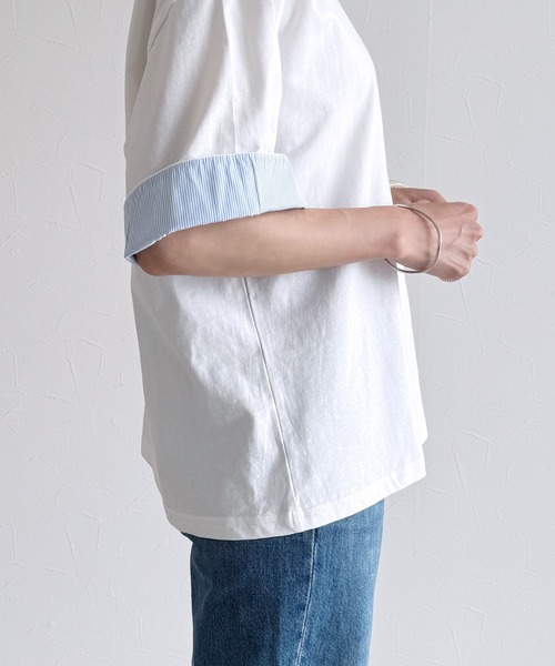 reca（レカ）の「袖裏ストライプ5分袖Ｔシャツ（Tシャツ/カットソー・レディース・ピンク/グリーン/ホワイト/チャコールグレー・FREE）」の22枚目の写真