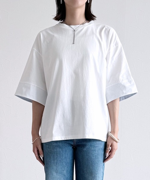 reca（レカ）の「袖裏ストライプ5分袖Ｔシャツ（Tシャツ/カットソー・レディース・ピンク/グリーン/ホワイト/チャコールグレー・FREE）」の8枚目の写真