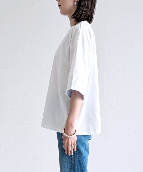 reca（レカ）の「袖裏ストライプ5分袖Ｔシャツ（Tシャツ/カットソー・レディース・ピンク/グリーン/ホワイト/チャコールグレー・FREE）」の9枚目の写真