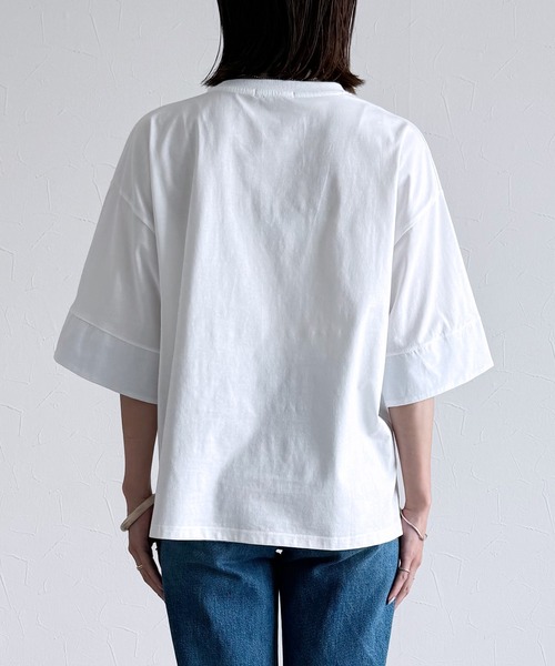 reca（レカ）の「袖裏ストライプ5分袖Ｔシャツ（Tシャツ/カットソー・レディース・ピンク/グリーン/ホワイト/チャコールグレー・FREE）」の10枚目の写真