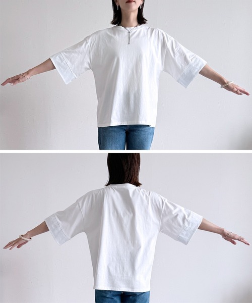 reca（レカ）の「袖裏ストライプ5分袖Ｔシャツ（Tシャツ/カットソー・レディース・ピンク/グリーン/ホワイト/チャコールグレー・FREE）」の11枚目の写真