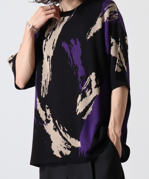 【セール】ジャガード総柄ニットTシャツ（ニット/セーター）｜ATELANE（アテレーン）