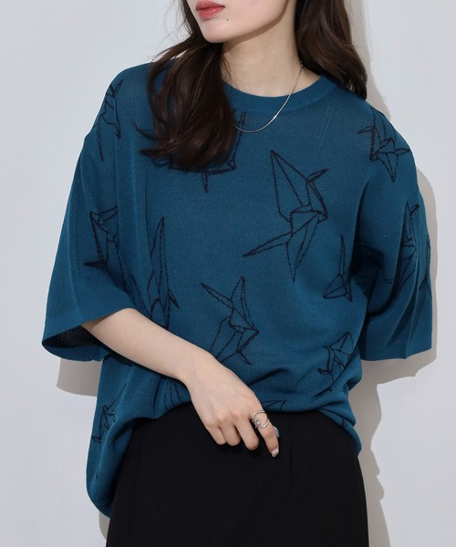ATELANE(アテレーン)の「ジャガード総柄ニットTシャツ(ニット/セーター・メンズ・ベージュ系/ホワイト/ブラック系/チャコール/ベージュ/グレー/ブラック/ホワイト系/グレー系/ベージュ系1/ブルー/ブラック系1/グレー系1・M/L/XL)」の13枚目の写真